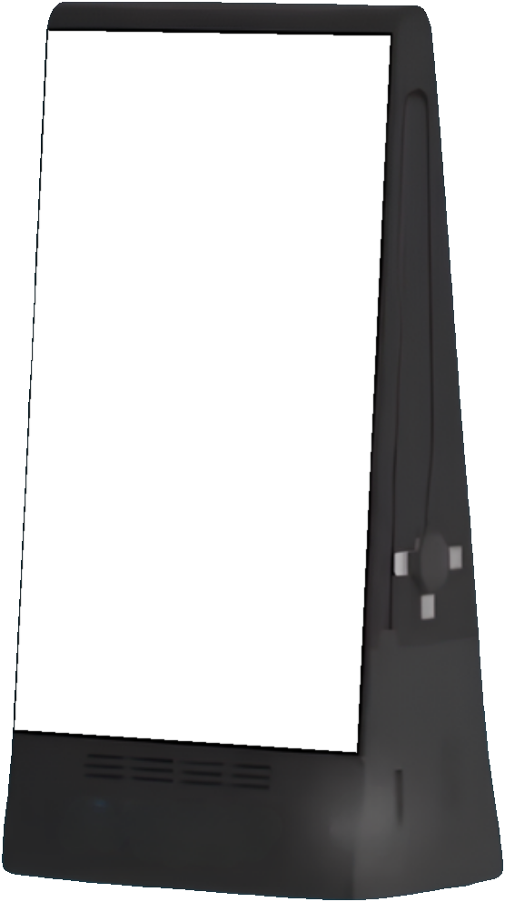 A Rikabi Group tablet standing on a table, playing an ad